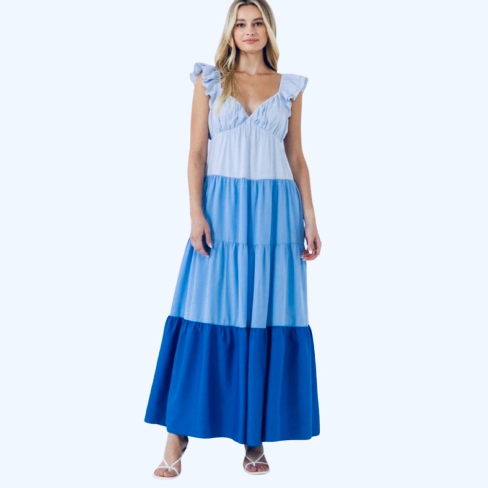 English Factory Sweet Heart Color Block Maxi Dress - Picture 1 of 15